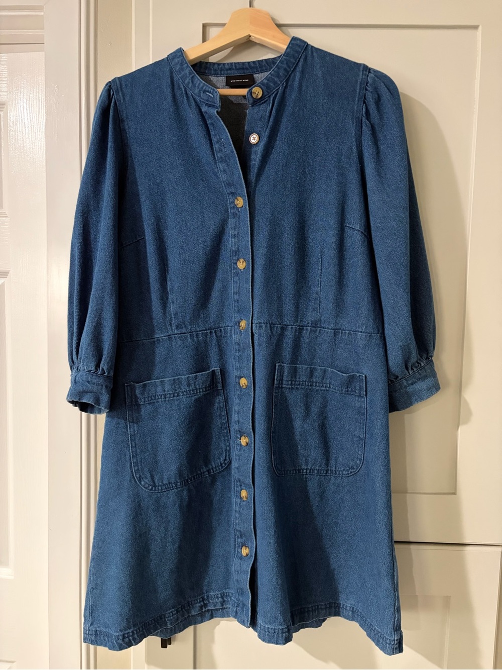 Who What Wear Dark Blue Button-Front Denim Dress - Picture 1 of 4